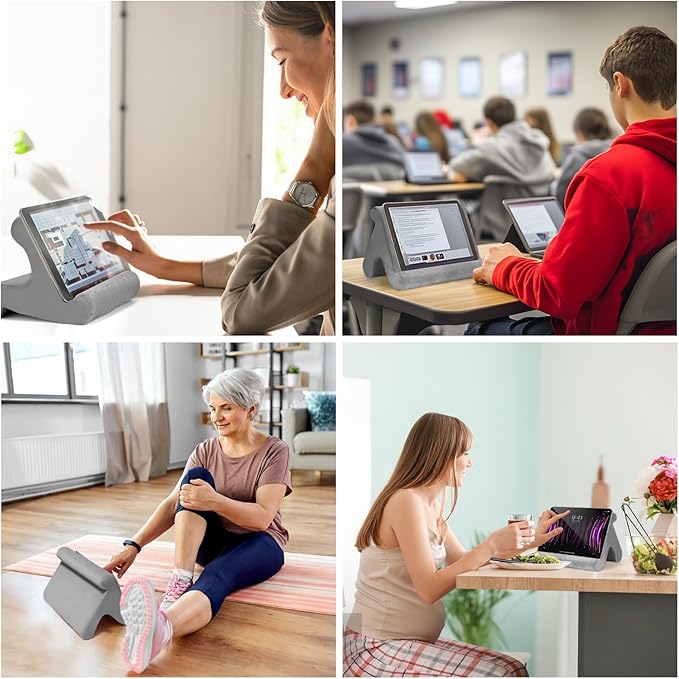 Universal Multi-Angle Tablet Stand Holder-Soft Pad Stand with black phone holder for Lap,Knee,Sofa and Bed,Compatible with iPad Pro 9.7,10.5,12.9 Air Mini 4 3,Kindle,Galaxy Tab,E-Reader (Grey)