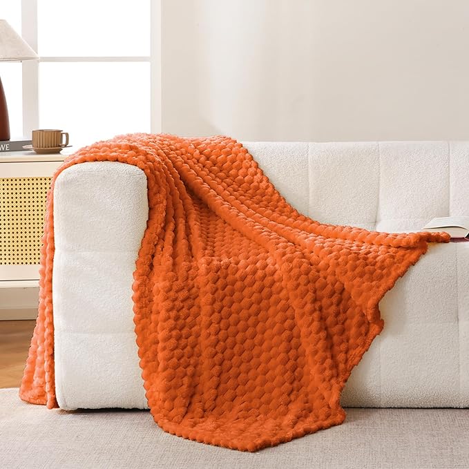 Bnuitland Orange Flannel Throw Blanket (50X40 inches), 300 GSM Fleece Cozy Warm Soft Lightweight Bed Sofa Blanket for Babys and Pets, Suitable for All Seasons