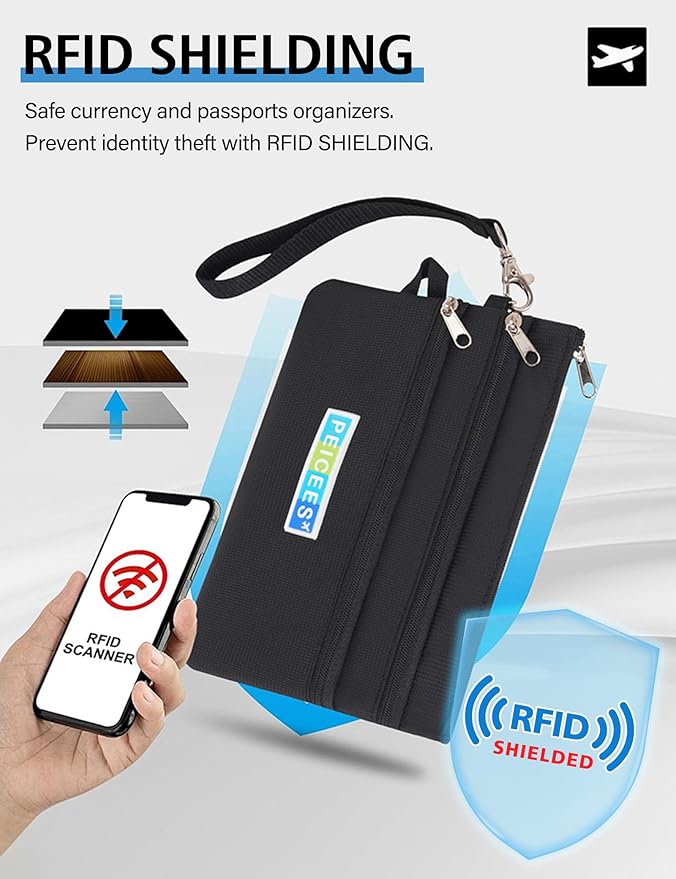 Peicees World Travel Essentials Currency and Passport Organizers Cash Cards Tickets Holder RFID Blocking Wallet, Yellow