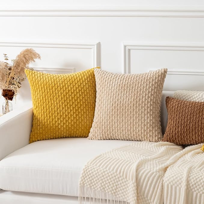 Kevin Textile 14x20 Inch Pillow Cover 1 Pack Boho Decorative Soft Striped Corduroy Lumbar Farmhouse Color Accent Rectangle Cushion Case for Living Room Couch Sofa Bed, Mustard Yellow