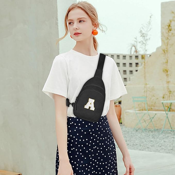 Viverte Small Corduroy Sling Bag Initial Crossbody Bag Fanny Pack for Girls Personalized Birthday Gifts for Teen Girls Gifts