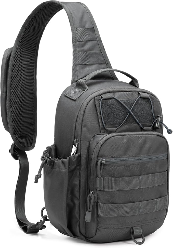 HALOVIE Anti-theft Tactical Sling Bag RFID Darkgray Military Shoulder Bag with Phone Pack EDC Molle Crossbody Bag for men