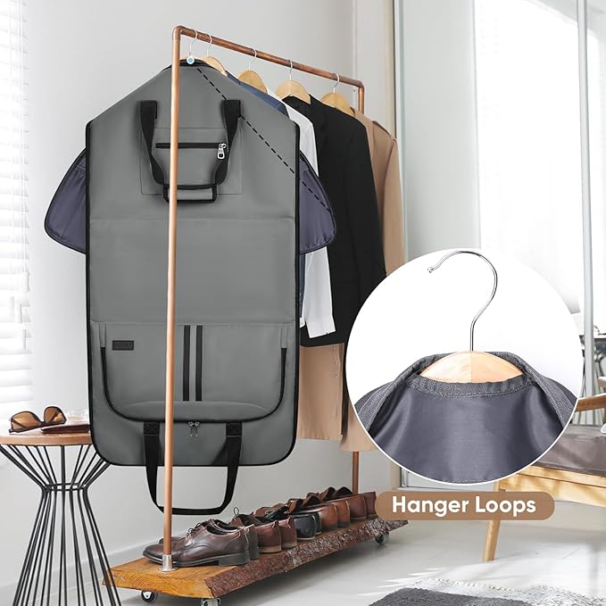 BALEINE Travel Garment Bag, Travel Suit Bag for Men, Water Resistant Carry on Garment Bag for Hanging Clothes, Garment Duffel Bag for Travel Business (Dark Gray-Convertible)