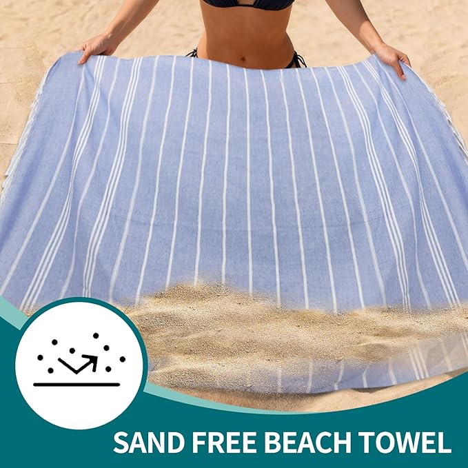 YSYJ 24 Pack Turkish Beach Towel 36"x71" Beach Towels Oversized Bath Towels Sand Free Quick Dry Turkish Towel Bulk Extra Large Pool Blanket Navy