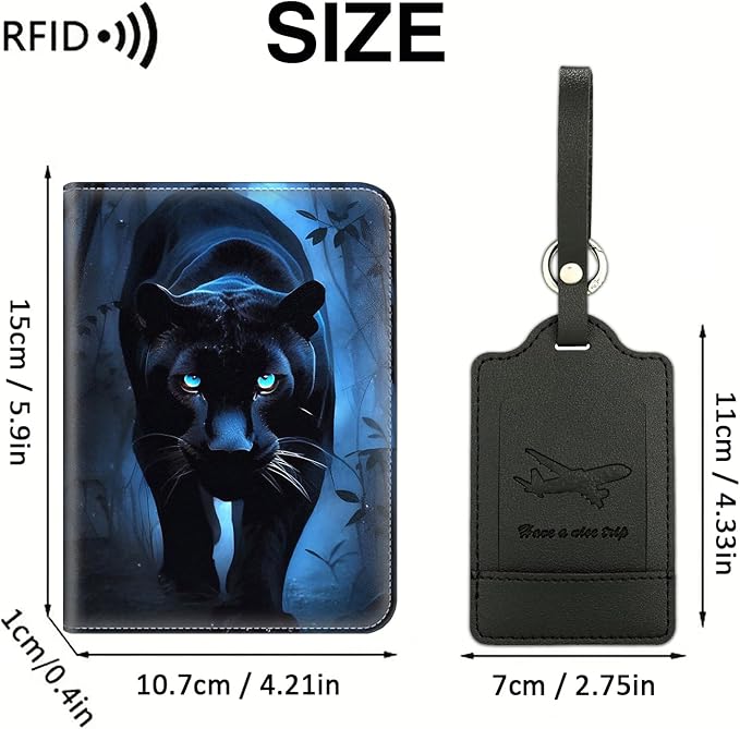 Passport Wallet, Passport Holder with RFID Blocking and Luggage Tag, Waterproof PU Leather Travel Documents Organizer Case, Passport Covers with Card Slot for Women & Men, Black Tiger Passport Book