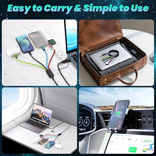 Travel Essentials 2026 4-in-2 Multi Charging Cable with iWatch Charger [2Pack 5FT], Nylon Charging Cords, USB C USB A Phone Charger for Multiple Devices, Cruise Essentials Car Accessories
