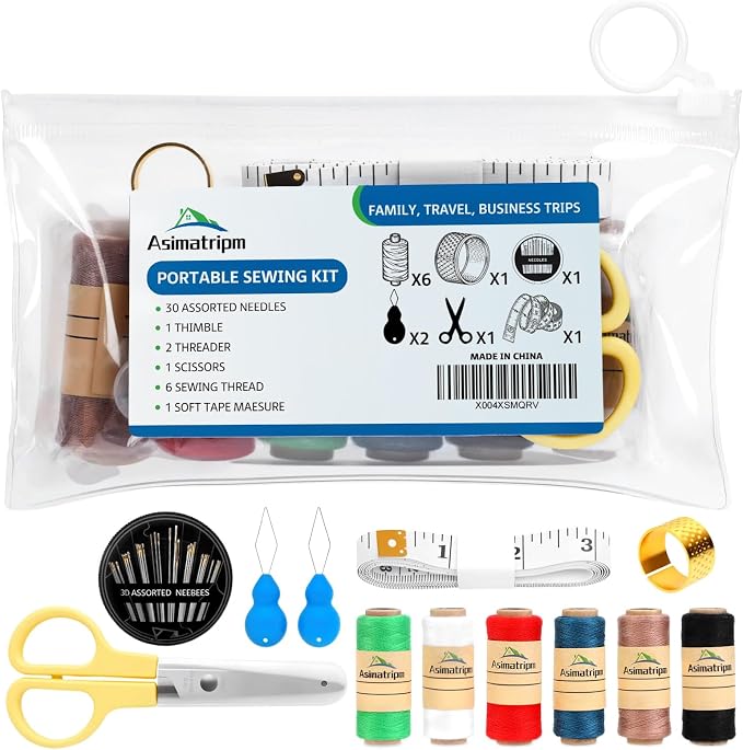 Travel Sewing Kit, Portable Emergency Sewing Repair Kit with Needles,Threads,Scissors,Tape Measure,Thimble & Threaders, Clear Zipper Pouch Sew Kit for Adults, Home,Office,Dorm,Business Trips & Gifts