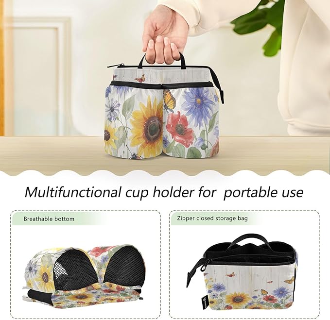 Luggage Cup Holder for Suitcases Free Hands Suitcase Cup Holder Travel Luggage Drink Holder Portable Luggage Cup Caddy Bag Carrier with Handle Watercolor Cornflower Butterfly
