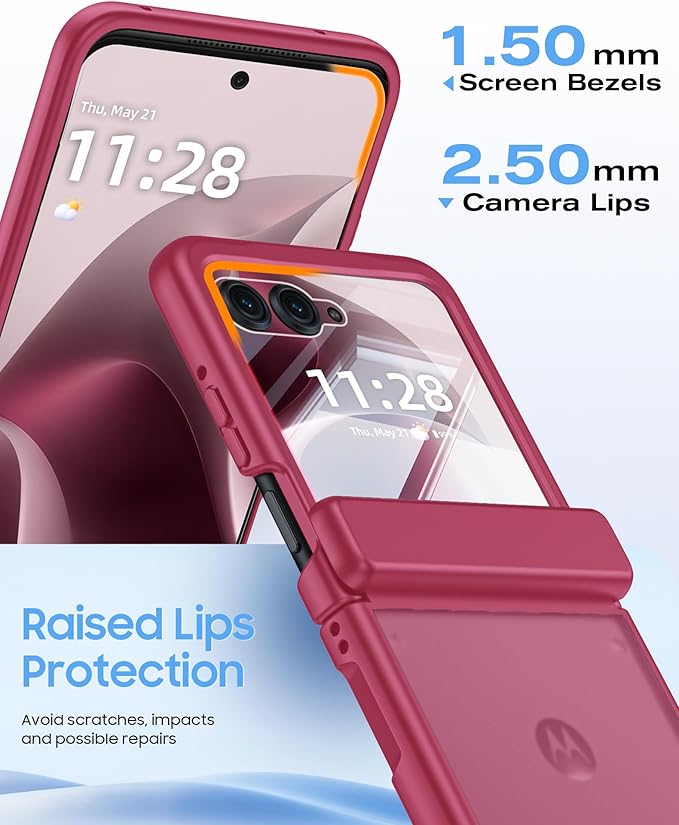 for Motorola Razr 2026 Case with Hinge Protection, Screen Protector, Ultra-Thin Skin Feel Translucent Frosted, Shockproof Cover for Moto Razr 2026-Rose Red
