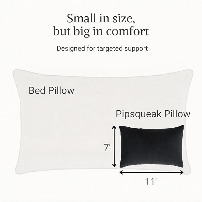Pipsqueak Microfiber Pillow - Small, Mini, Tiny - 11 x 7 in - Perfect for Travel, Cars, Airplanes, Camping, Dogs, Toddlers, Kids, Lumbar, Knees and Neck - Ages 2 Yrs and Up