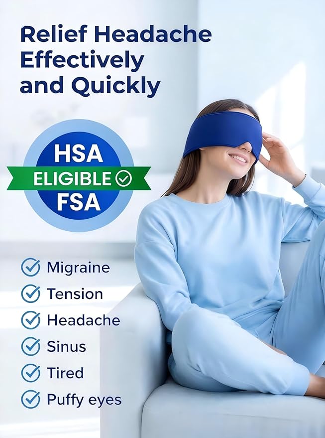 Cooling Gel Eye Mask for Puffy Eyes, Eye Ice Pack Migraine & Headache Relief, Full Eye-Area Cold Compress for Eyes & Temples, FSA Eligible HSA, Reusable Adjustable Fit for Post Surgery Recovery