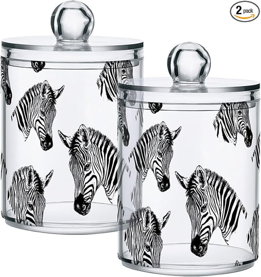 2 Pack Qtip Holder Organizer Dispenser Zebra Line Print Bathroom Storage Canister Cotton Ball Holder Container for Cotton Pads/Swabs/Floss