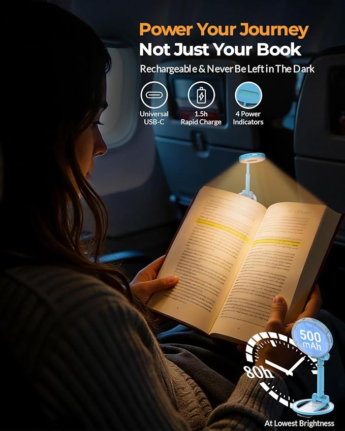 Book Light for Bed Reading at Night - 18 LED Bookmark Clip on Light with Timer, Memory, 3 Colors Dimmable Travel Camping Lamp for Kids, Boys, Outdoor Campers, Pocket-Size, Blue