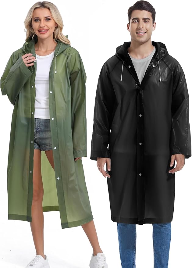 2PCS Rain Ponchos for Adults Reusable Rain Coats for Adults Rain Jackets Raincoats for Men Women