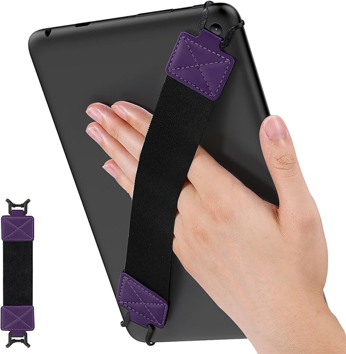 MoKo Security Hand-Strap for 9-11 Inch Tablet, iPad/IP-ad Pro/iPad Air/Kindle Fire HD/Samsung, High-Elasticity Versatile Hand Strap Lightweight Finger Grip Holder, Black Belt, Deep Purple