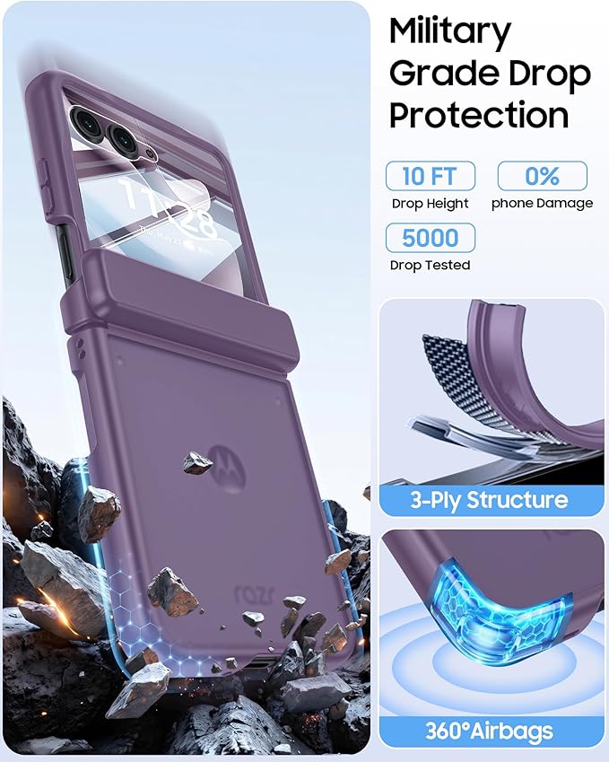 for Motorola Razr Ultra 2026 Case/Razr Ultra 2025 Case with Hinge Protection, Screen Protector, Skin Feel Translucent Frosted, Shockproof Slim Cover for Razr Ultra 2026/2025 -Purple