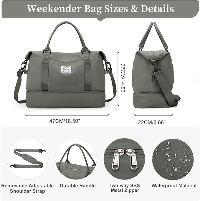 Travel Duffel Bag with Shoes Compartment, Carry-On Overnight Weekender Bags for Women, For Spirit Airlines 18x14x8 Personal Item Bag