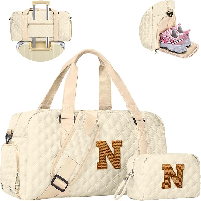 Elilier Womens Birthday Gifts, Initial Travel Duffel Bag Gym Bag, Teacher Appreciation Gift, Personalized Weekender Bag, Monogram Mothers Day gifts