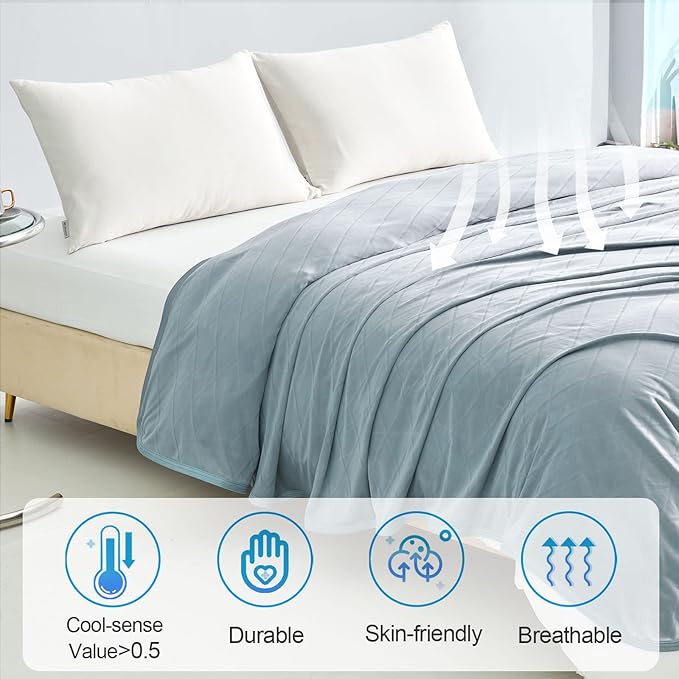 Ailemei Direct 【Upgraded Fabric Cooling Blanket for Hot Sleepers, Queen Size Lightweight Breathable Summer Bed Blankets, Q-Max >0.5 Jade Fiber,Keep Body Cool Hot Flashes Night Sweats,90"x90"