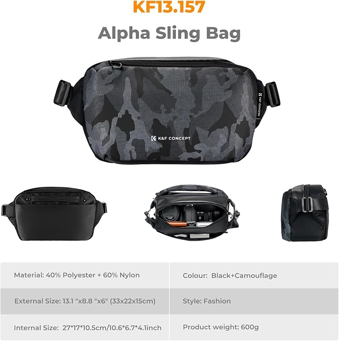K&F CONCEPT Camera Sling Bag Crossbody Bag Waterproof Camera Shoulder Backpack DSLR/SLR/Mirrorless Camera Case