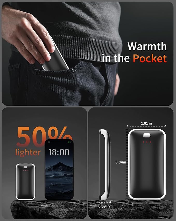 Lerat Hand Warmers Rechargeable 2 Pack, Portable Electric Hand Warmer Max 131℉, Reusable Slim Pocket Heater Handwarmers, Gifts for Men, Women, Outdoor, Golf, Camping, Hunting Essentials
