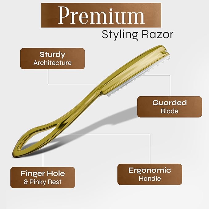 Facón Hair Razors for Cutting Hair - Professional Hair Styling Razor Kit with 11 Replacement Blades, Stainless Steel Hair Cutting Tool for Salon & Home, Premium Hair Thinning Texturizing Faether Razor