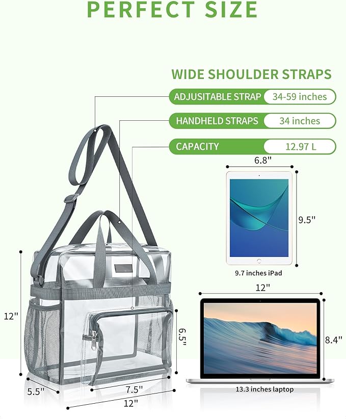 Bagenius Clear Tote Bag Stadium Approved, Game Day Satchel Bag with ‌Non-detachable Reinforced Strap for Concert, Work, Sport