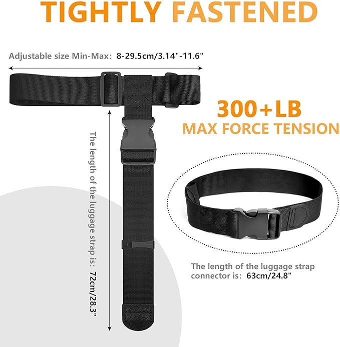BILIONE Luggage Connector Straps, Suitcase Straps to Connect 3 Suitcases ＆ Add A Bag, Luggage Straps for Suitcases Adjustable Buckle Belt (Black, 2 Pack)