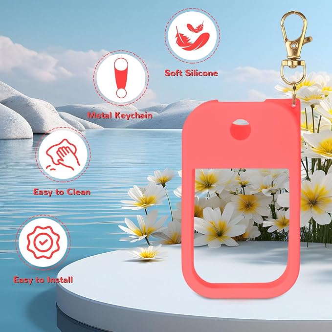 Hand Sanitizer Spray Case Compatible with Touchland Power Mist 1 oz – Silicone Case with Keychain for Touch Land Mist 1 fl oz（30 ml）, Hand Sanitizer Accessory for 1 fl oz (Red+Orange+Pink, 3 Pack)