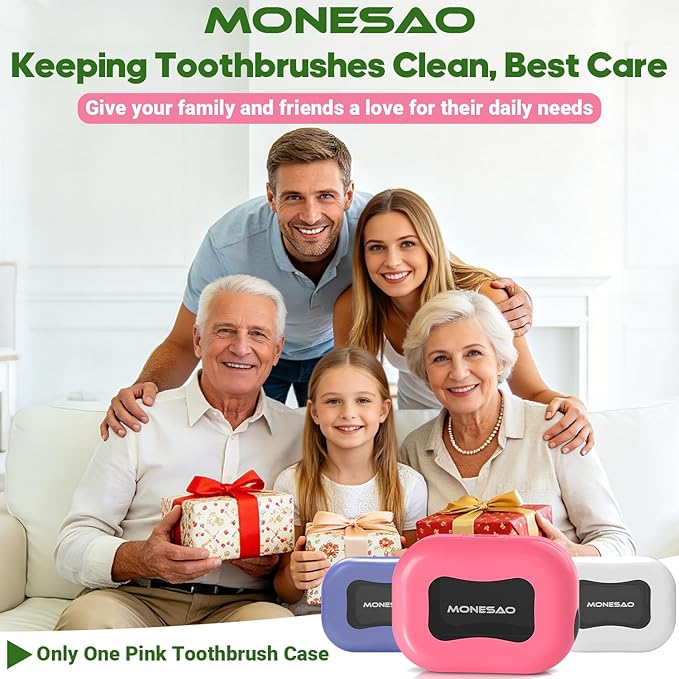 MONESAO Toothbrush Sanitizer Covers, Toothbrush Case with Violet Light - Rechargeable Cleaner Case - Auto Home Travel Tooth Brush Cap Box for Any Electric and Manual Toothbrushes (Pink)