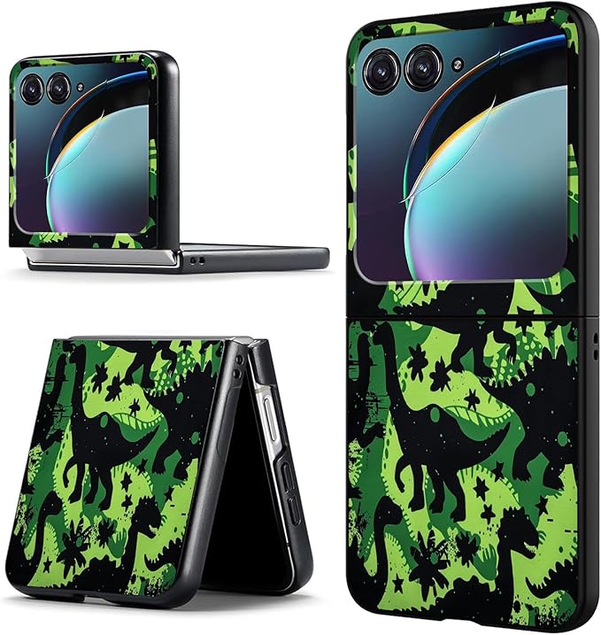 for Motorola Razr 2025 Case,for Moto Razr 60 Phone Case Cute Slim Hard PC Ultra-Thin Anti-Scratches Shockproof Protective Phone Cover,Green Black Dinosaur