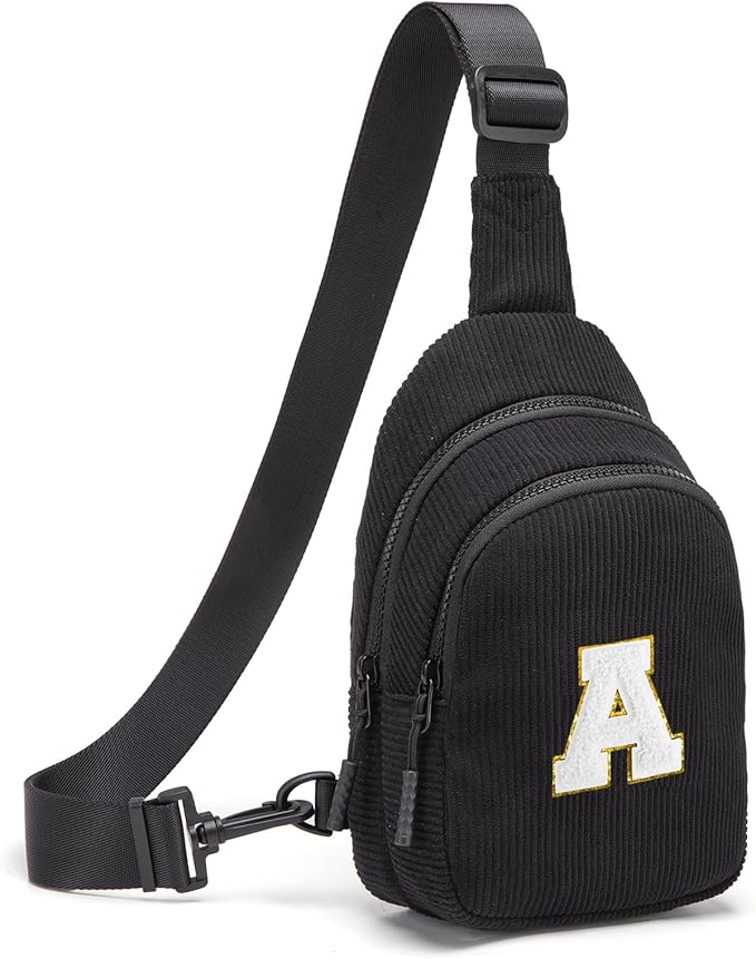 Viverte Small Corduroy Sling Bag Initial Crossbody Bag Fanny Pack for Girls Personalized Birthday Gifts for Teen Girls Gifts