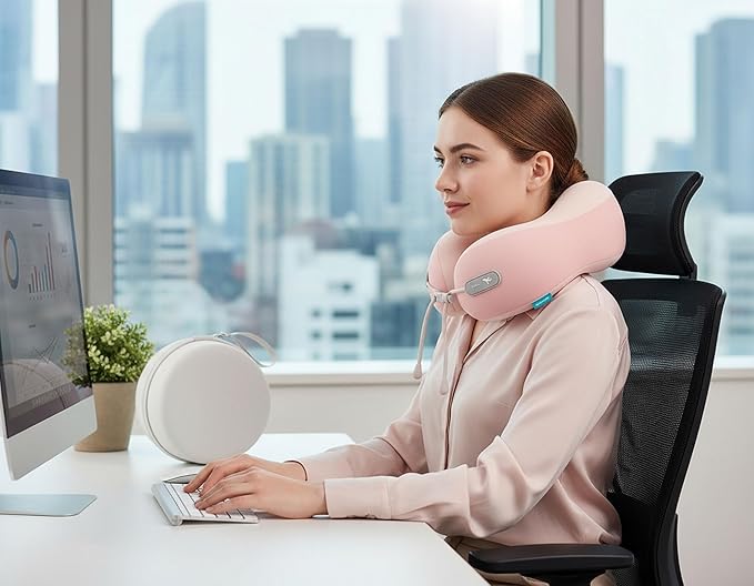 Travel Pillow with Cool Material,Neck Pillow for Traveling 100% Pure Memory Foam,Travel Neck Pillow with Hard Case, Airplane Pillow for Traveling,Travel Essentials (Pink)