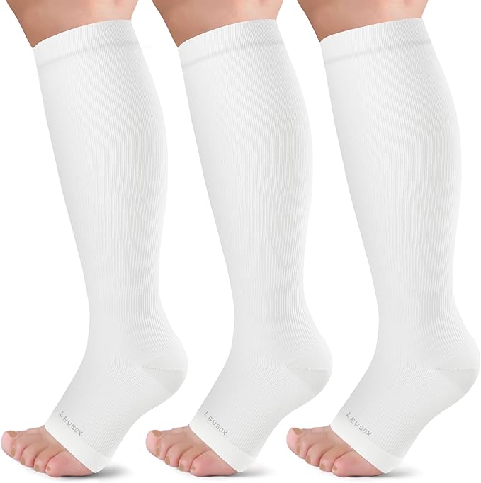 LEVSOX Open Toe Compression Socks for Women & Men 20-30mmHg Toeless Sock Knee High Support Stockings for Circulation Nurses Pregnant Travel