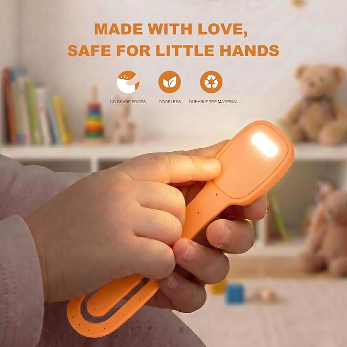 Rechargeable Kids Book Light, Cute Bookmark Reading Light for Kids, Dimmable Portable LED Book Light for Reading in Bed, Eye-Caring Bedtime Reading Lamp for Children & Travel, Orange