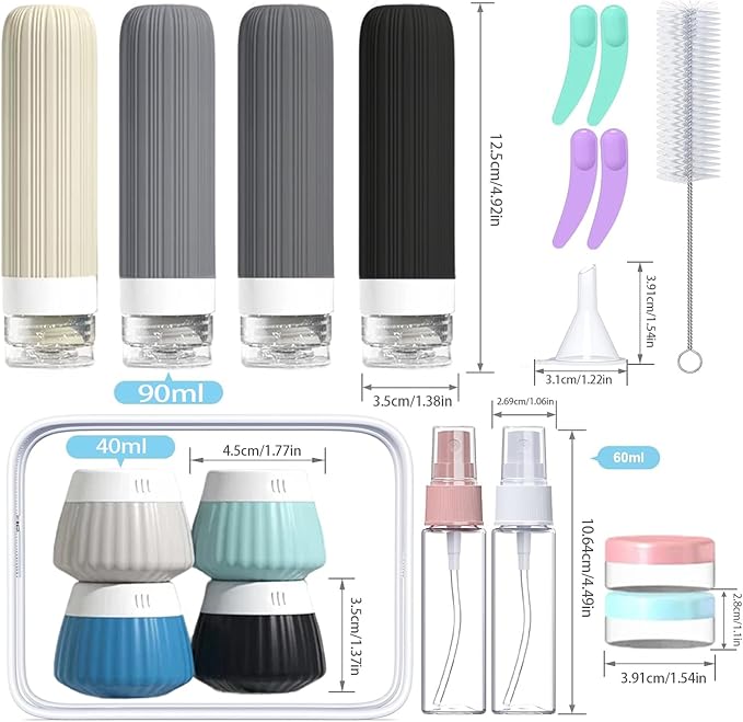 18Pack Travel Bottles for Toiletries TSA Approved Silicone Travel Containers for Toiletries, Leak Proof Refillable Liqus Shampoo And Conditioner travel Essentials toiletry Bottles (BPA Free)