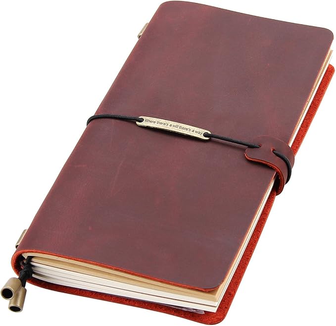 Robrasim Leather Writing Journal Notebook Refillable, Handmade Travelers Notebook for Men & Women, Perfect for Writing, Gifts, Travelers, Standard Size 8.5" x 4.5" Inches - Wine