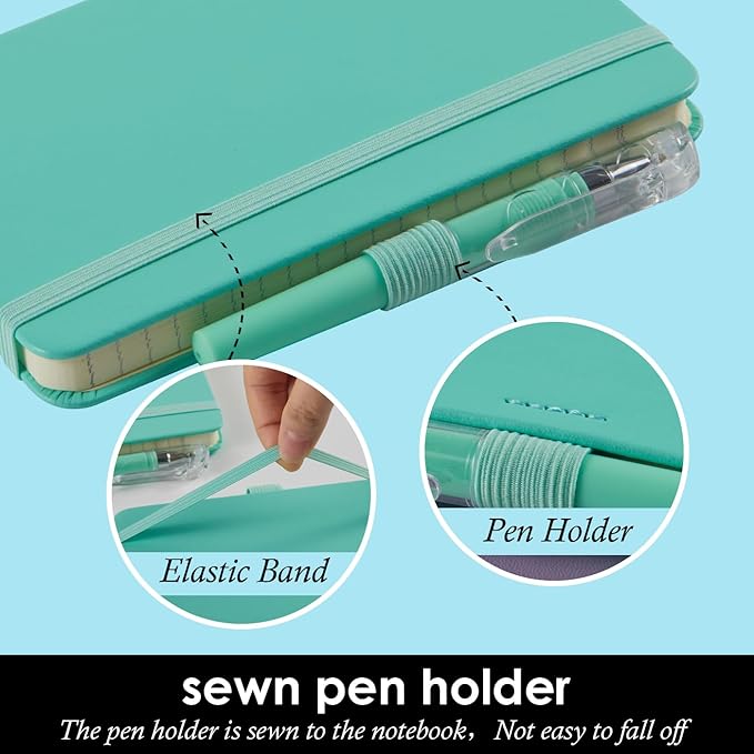 NIRMIRO 3 Pack Small Pocket Journal Notebook 3.7" x 5.7" with Pen, A6 Mini Cute Notepad for Women/Men, 408 Pages, 100Gsm Lined Paper Note Pads, Leather, Green
