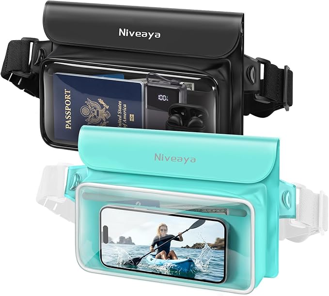 Niveaya IPX8 Waterproof Fanny Pack for Men Women, Large Capacity Touch Screen Dry Bag for Kayaking, Paddle Boarding, Waterpark & Swimming Essentials, Adjustable Waist Strap Pouch for Cell Phone