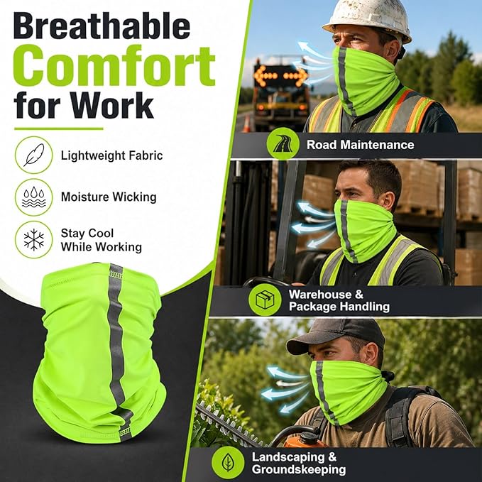 SATINIOR 4 Pcs Neck Gaiter Face Mask for Men Reflective Face Cover Scarf Summer UV Sun Protection Balaclava Bandana for Work