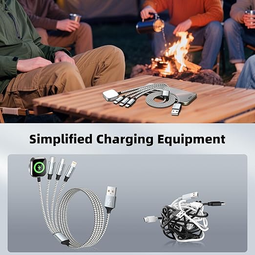 Travel Essentials 4in1 Multi Charging Cable for iPhone Watch Charger,USB A to Dual Type C/IP/iWatch Charger Travel Chargers for Multiple Devices Compatible with iWatch Series&iPhone 17-12 3Packs, 5FT