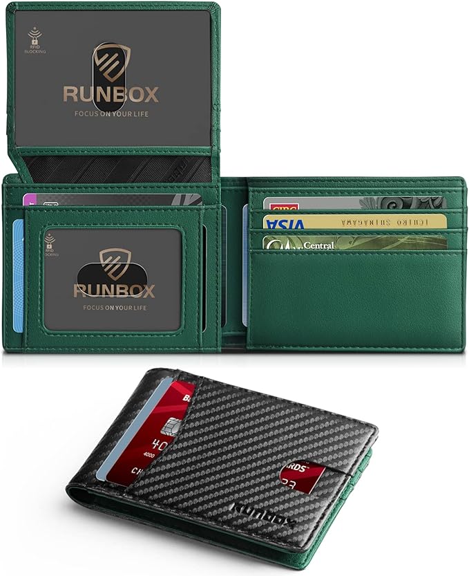 RUNBOX Wallet for Men -Slim Rfid Leather Mens Bifold Novelty Wallets 2 ID Window With Gift Box Men's Accessories | Slim