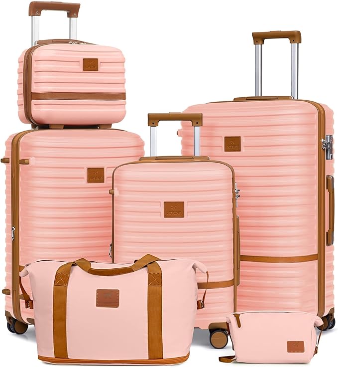 Joyway Luggage Set 3 Piece Suitcase Sets with Spinner Wheel,Hardside Expandable Travel Laggage with TSA Lock (20/24/28 Pink brown