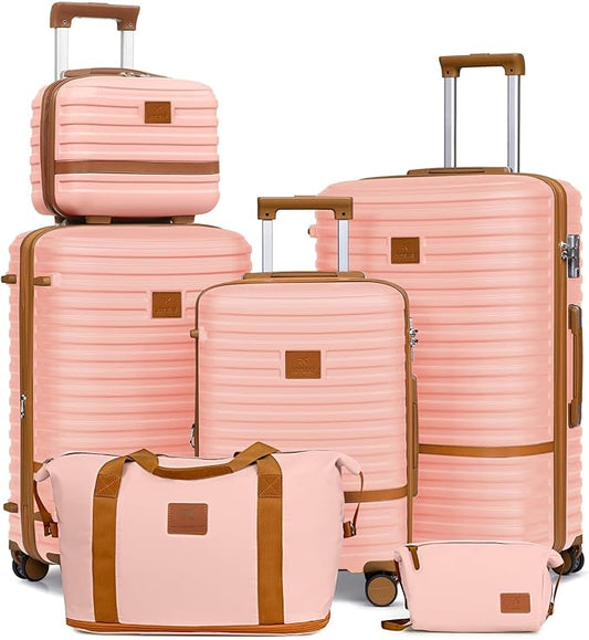 Joyway Luggage Set 3 Piece Suitcase Sets with Spinner Wheel,Hardside Expandable Travel Laggage with TSA Lock (20/24/28 Pink brown