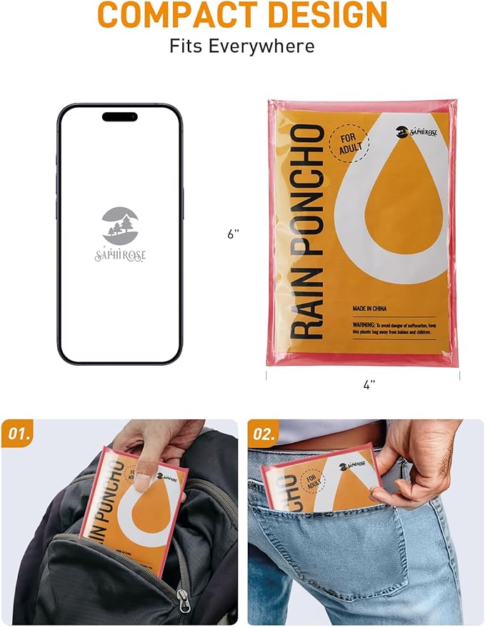 SaphiRose Disposable Rain Ponchos Emergency Clear Poncho