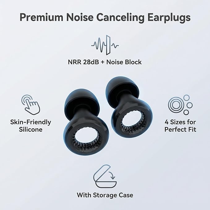 Ear Plugs for Noise Reduction – Reusable Silicone Earplugs with Filter Technology for Sleeping, Travel, Focus, Concerts & Motorcycling Ear Plug +8Tip (Ring-Black)