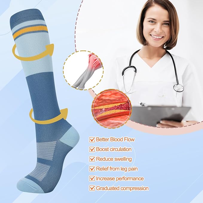 Compression Socks for Women Men Knee High Comfort Circulation Support Socks for Athletic Running Cycling Travel