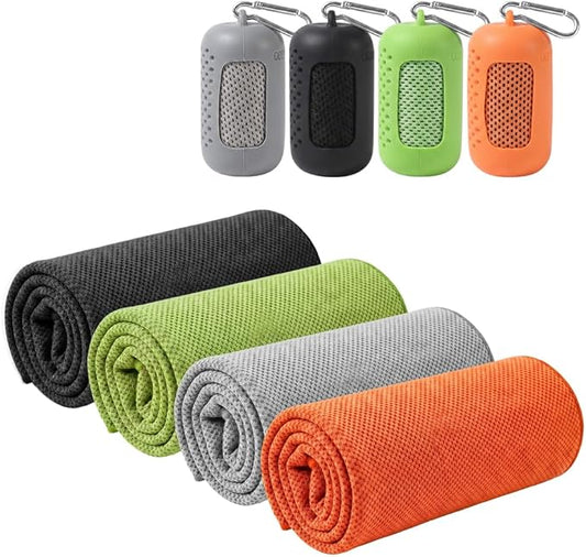 Cooling Towels for Neck and Face, 4 Pack 35.4"x11.8" Microfiber Ice Towel, Soft Sweat-Absorbing Breathable Chilly Towel for Sports, Gym, Running, Yoga, Camping (4, J)