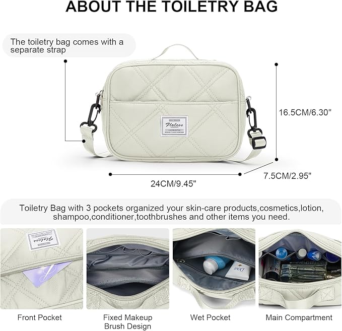 Weekender Bags for Women,Personal Item Travel Bag with Shoes Compartment,Overnight Travel Duffel Bag with Quilted Toiletry Bag,Beige&Brown