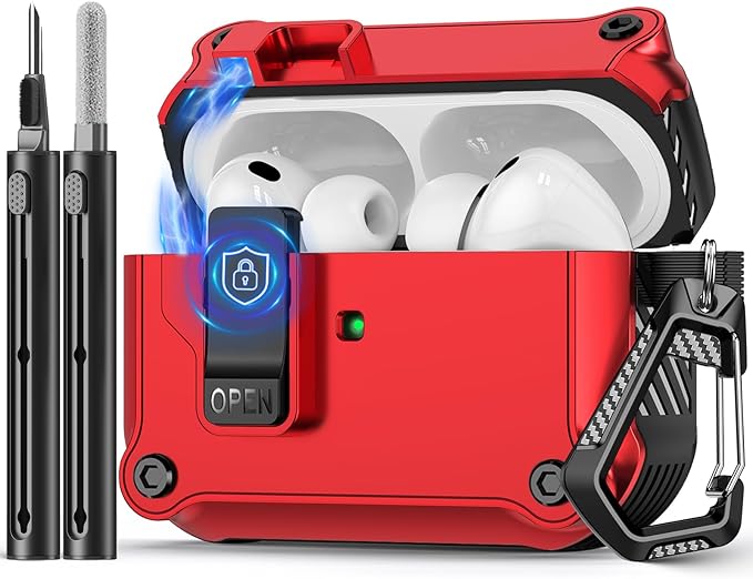 Pohgelan Compatible with AirPods Pro 2nd/1st Case,Magnetic Automatic Lock with Cleaning Kit,Compatible with Magsafe Cover -red